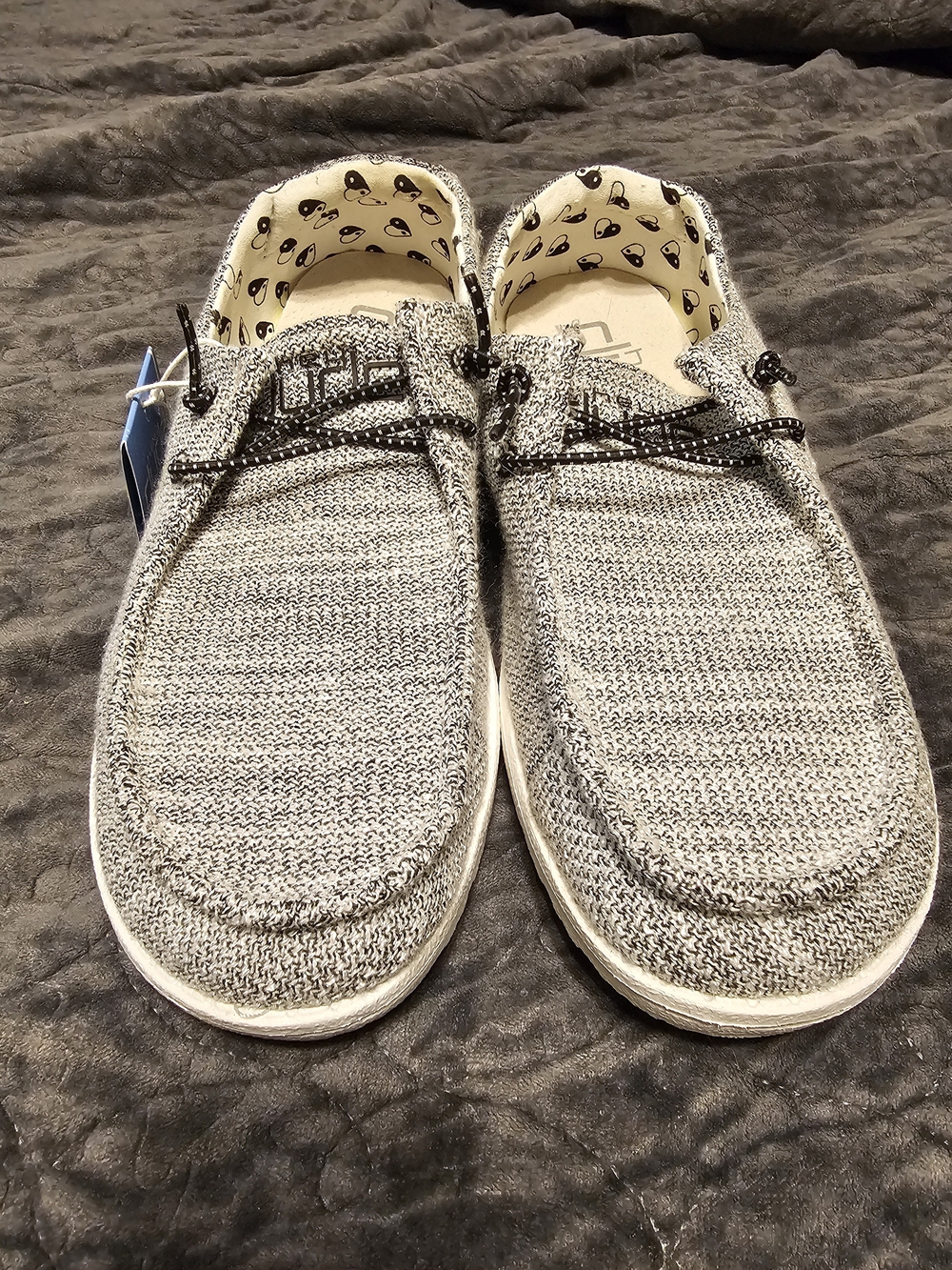 Hey Dude Kids Slip-On Knit Moccasins in Heather Gray with Black Accents
